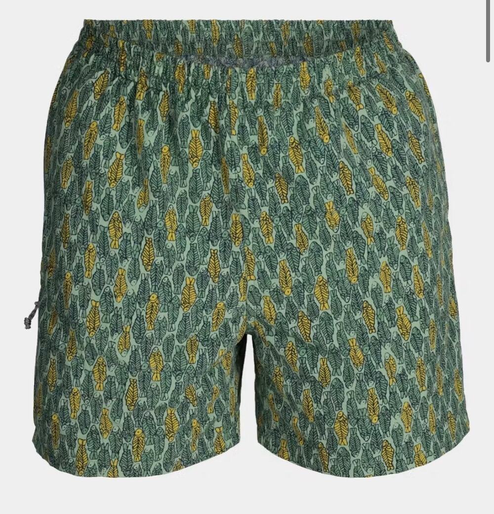 Royal Robbins NWT men's all in river shorts algae fish print 5" inseam XL